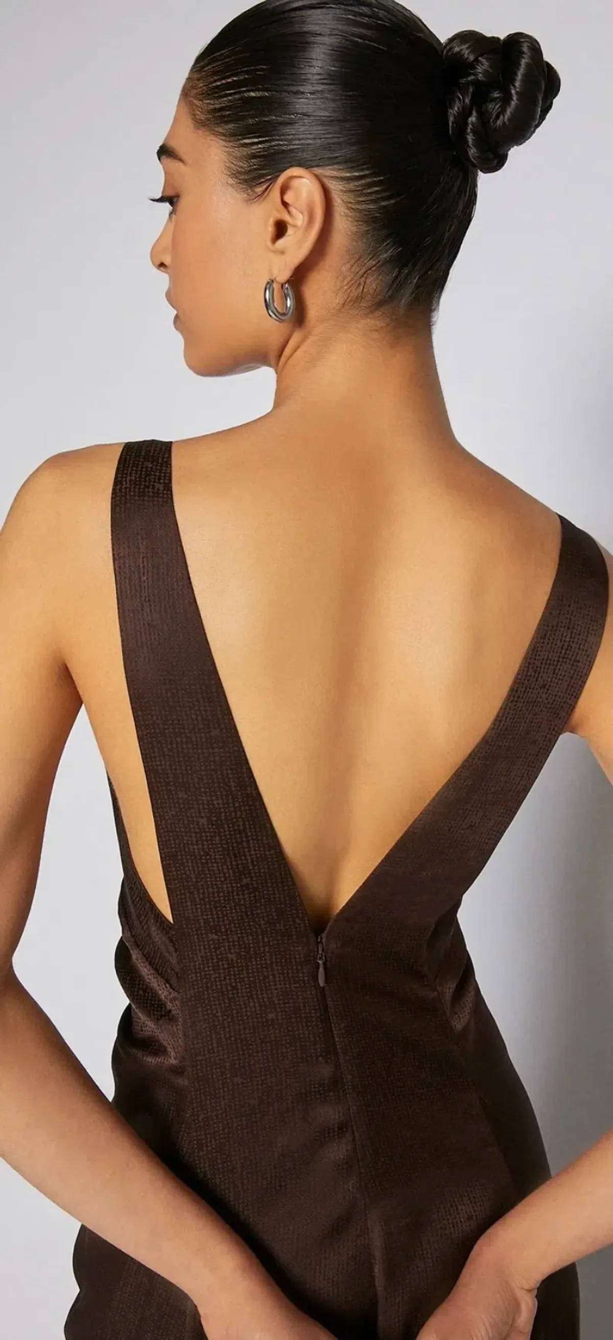 Scanlan Theodore Silk Jacquard Gown Chocolate Brown Size 10 - Image 3