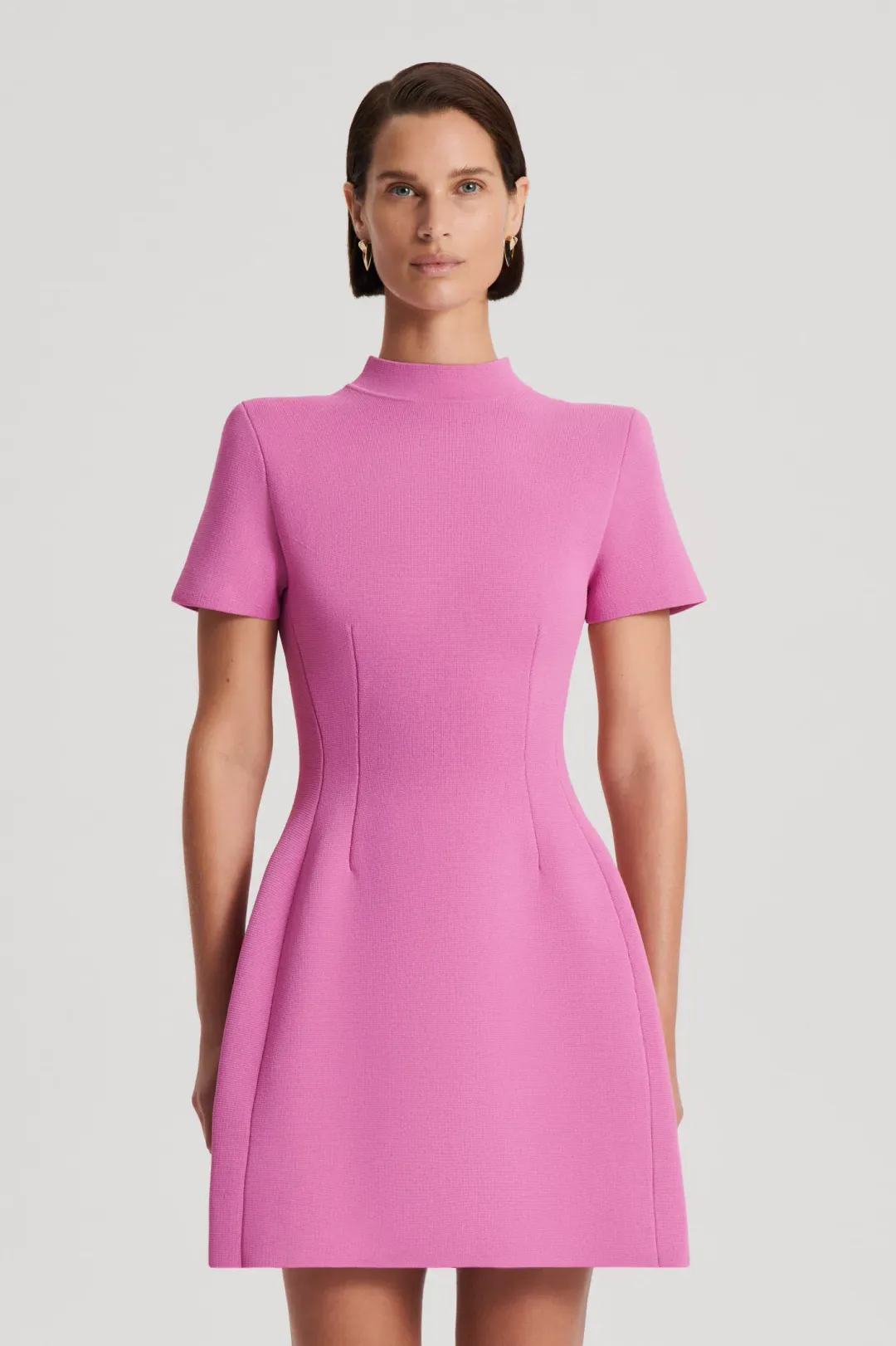 Scanlan Theodore Crepe Knit Peplum Mini Dress Peony Size XS / AU 6 for rent on The Volte - main image