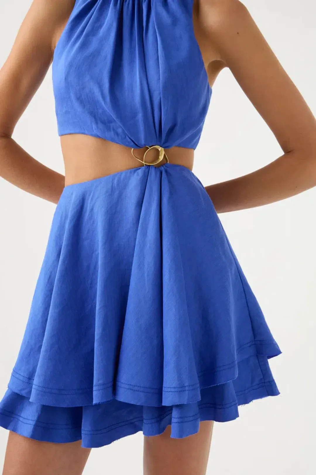 Aje Holt Cut Out Ring Mini Dress Marine Blue Size 10 for rent on The Volte - main image