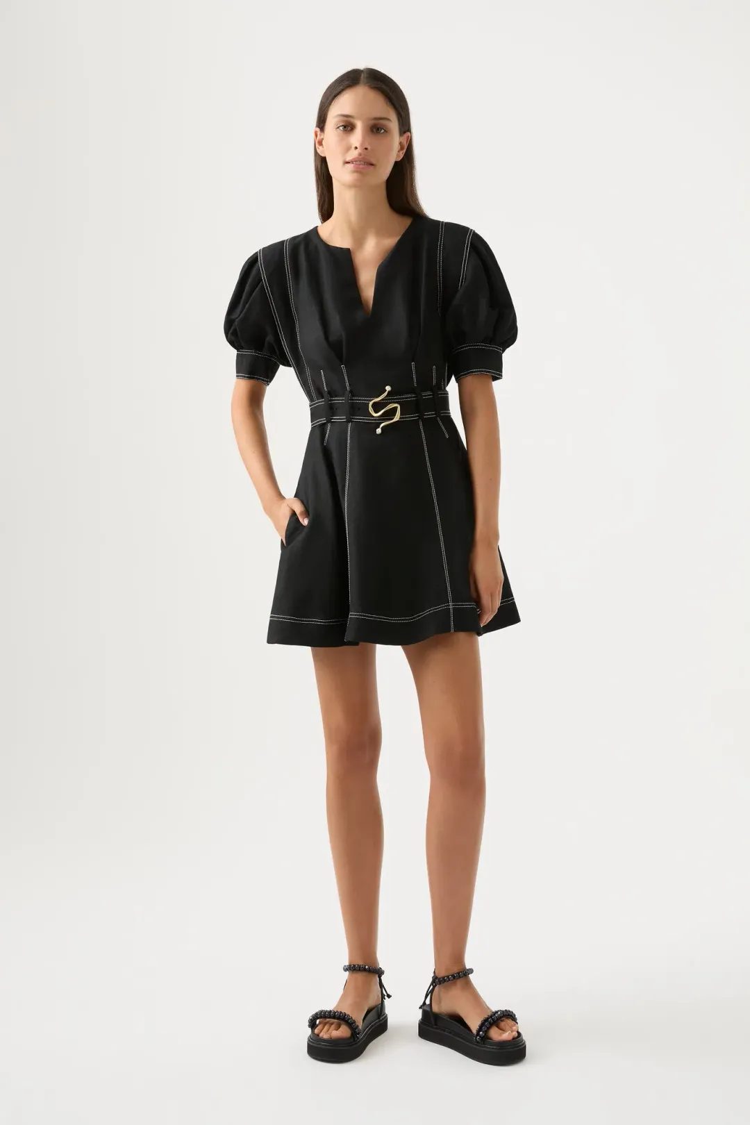 Aje Beacon Structured Mini Dress Black Size 6 for rent on The Volte - main image