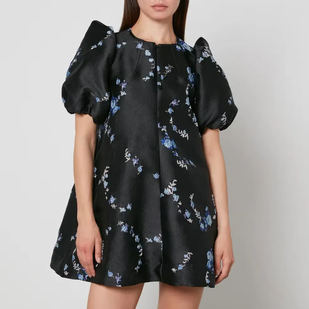 Ganni Floral-Jacquard Mini Dress Black Print Size AU 12 for rent on The Volte - main image