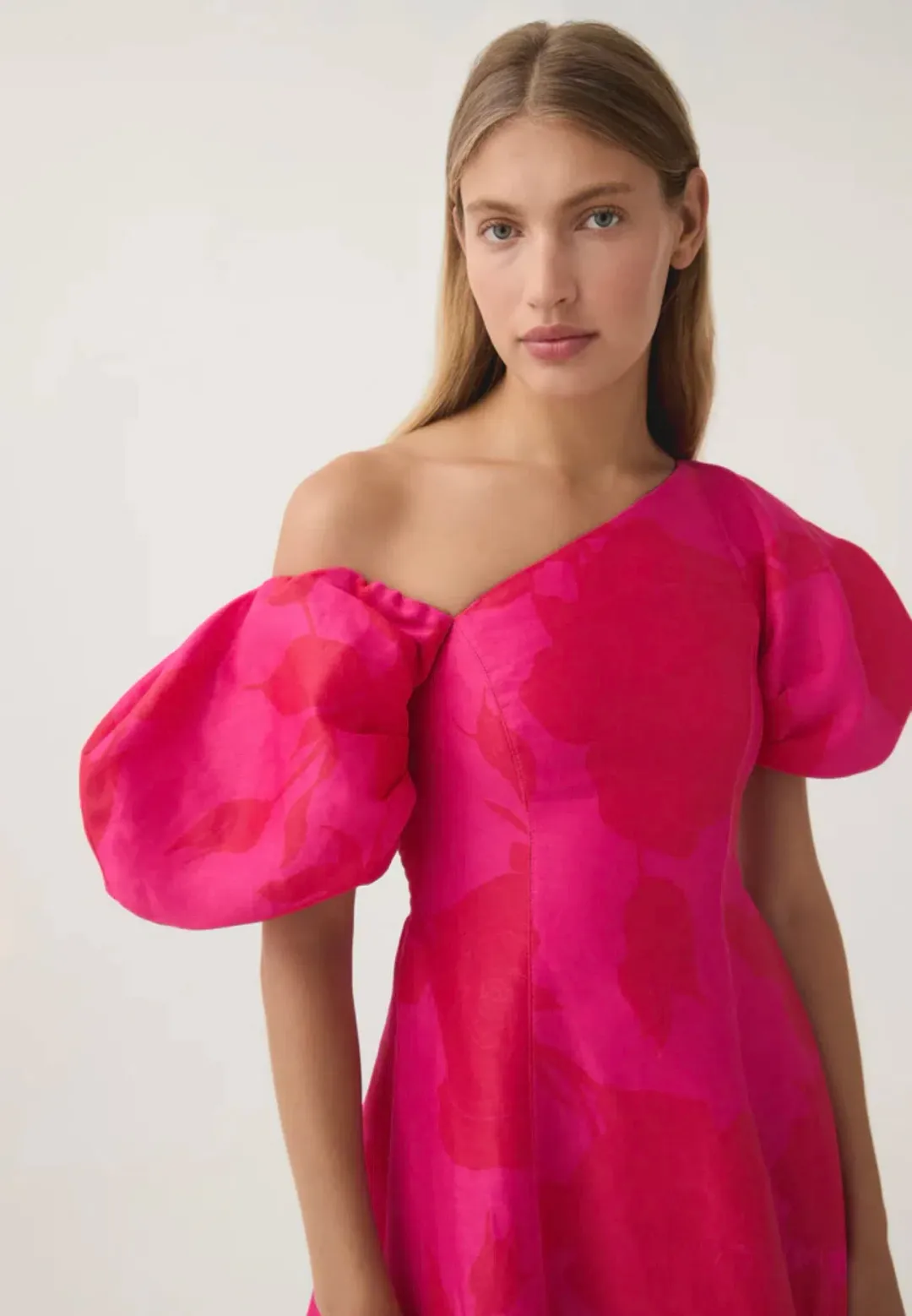 Aje Arista Tulip Sleeve Midi Dress Florescent Rose Size AU 12 for rent on The Volte - main image