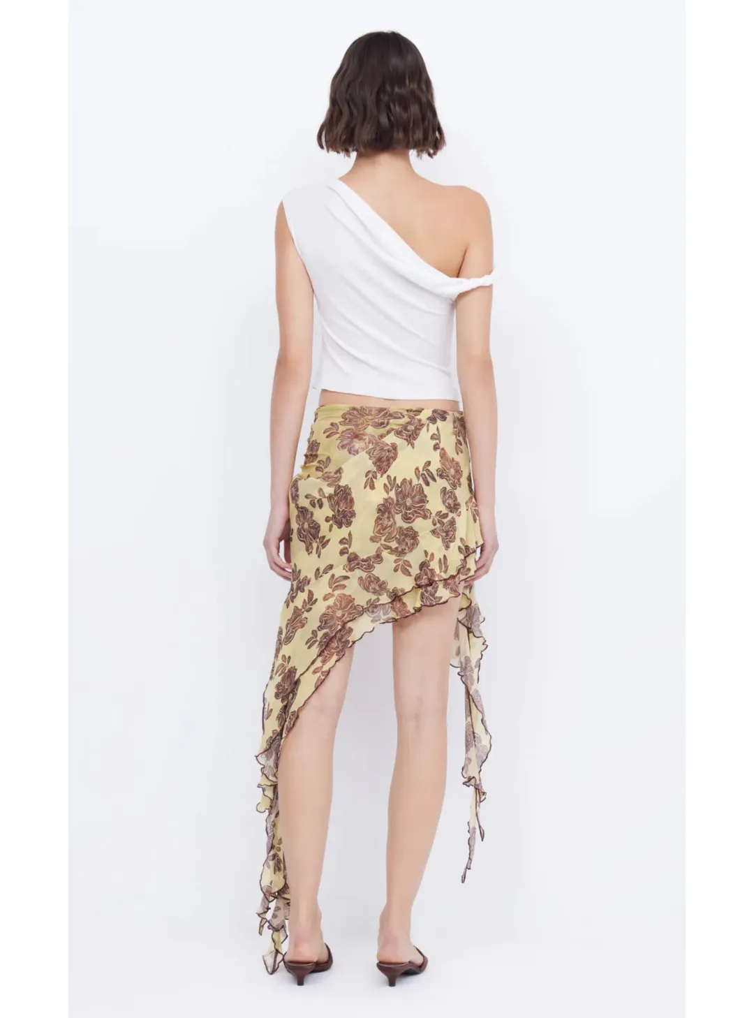 Bec & Bridge Set  Spiral Crush Top Citrus and Malibu Bay Frill Skirt Citrus Plum FLoral Size AU 10 for rent on The Volte - main image