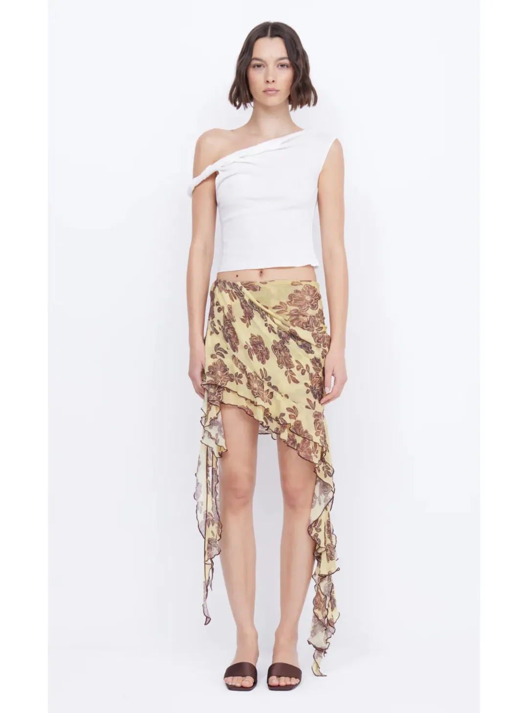 Bec & Bridge Set  Spiral Crush Top Citrus and Malibu Bay Frill Skirt Citrus Plum FLoral Size AU 10 for rent on The Volte - main image