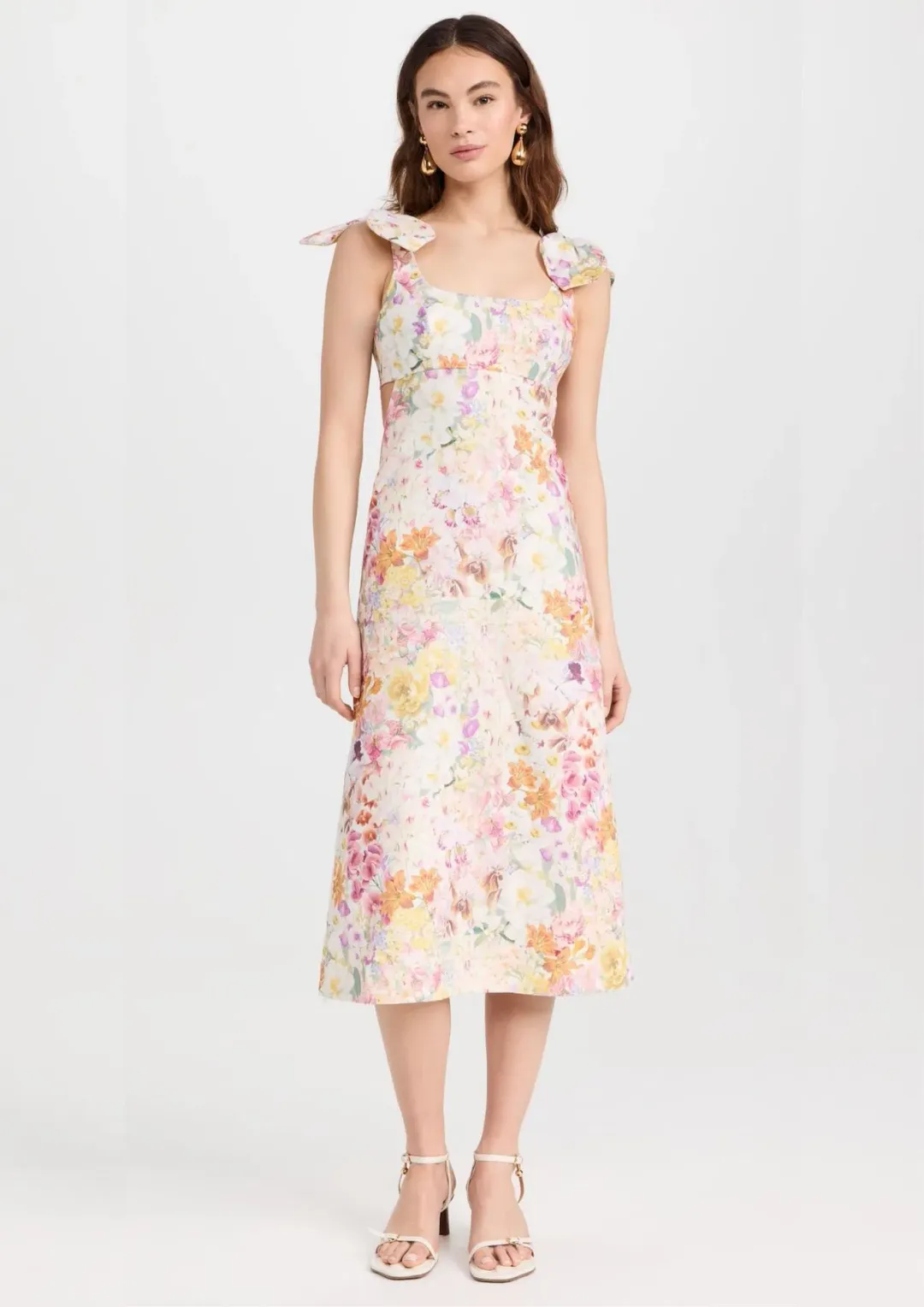 Zimmermann The Harmony Tie Shoulder Midi Dress in Kaleidoscope Garden Size 0 / AU 8 for rent on The Volte - main image