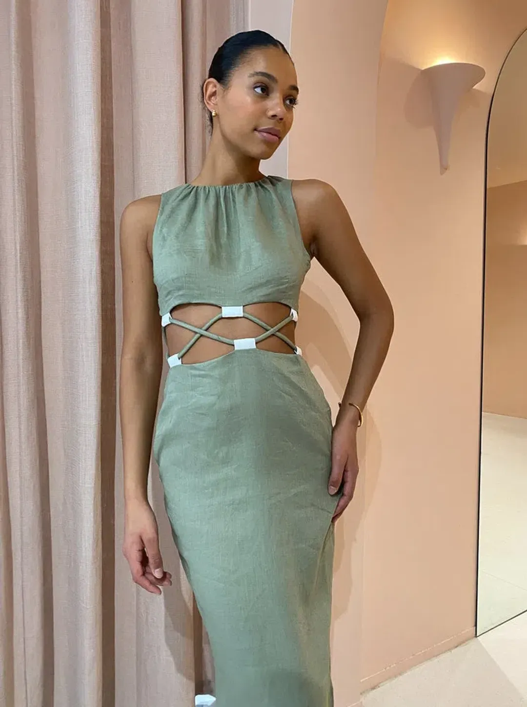 Sir the Label Mayra Deconstructed Maxi Dress In Sage Size 6  for rent on The Volte - main image