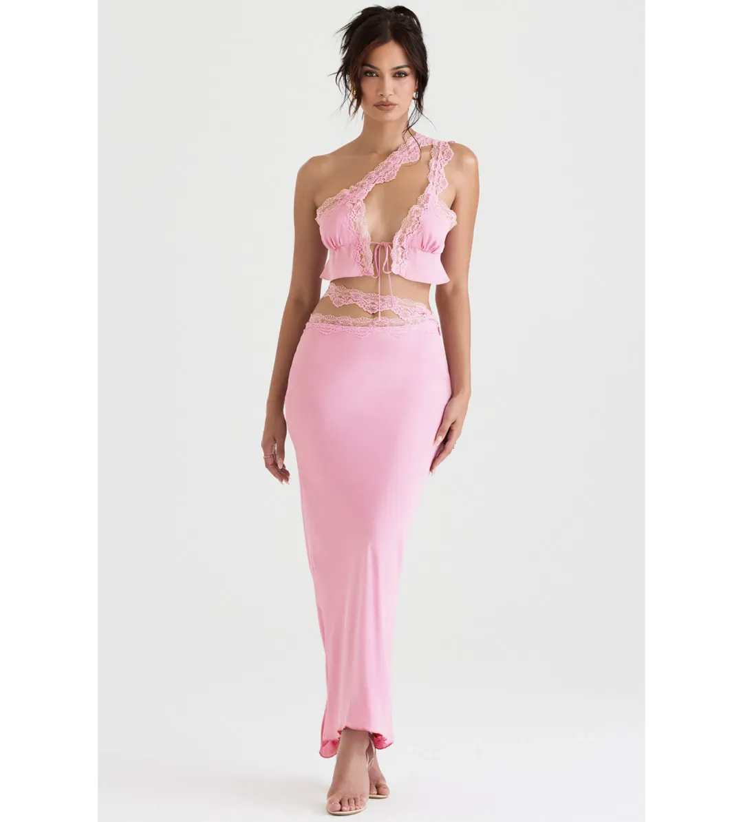 House of CB Lorena Cropped Top & Mathilda  Maxi Skirt Set Pink Size XS / AU 6 for rent on The Volte - main image