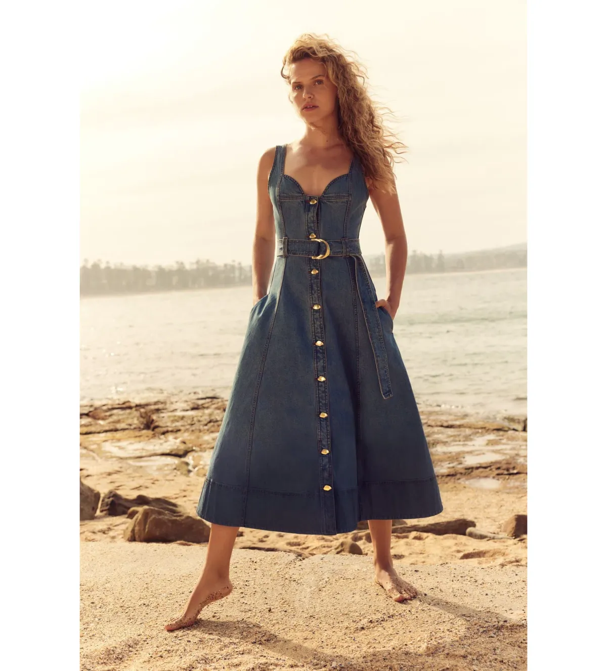 AJE Clay Denim Midi Dress 90's Wash Size 14  - Image 1