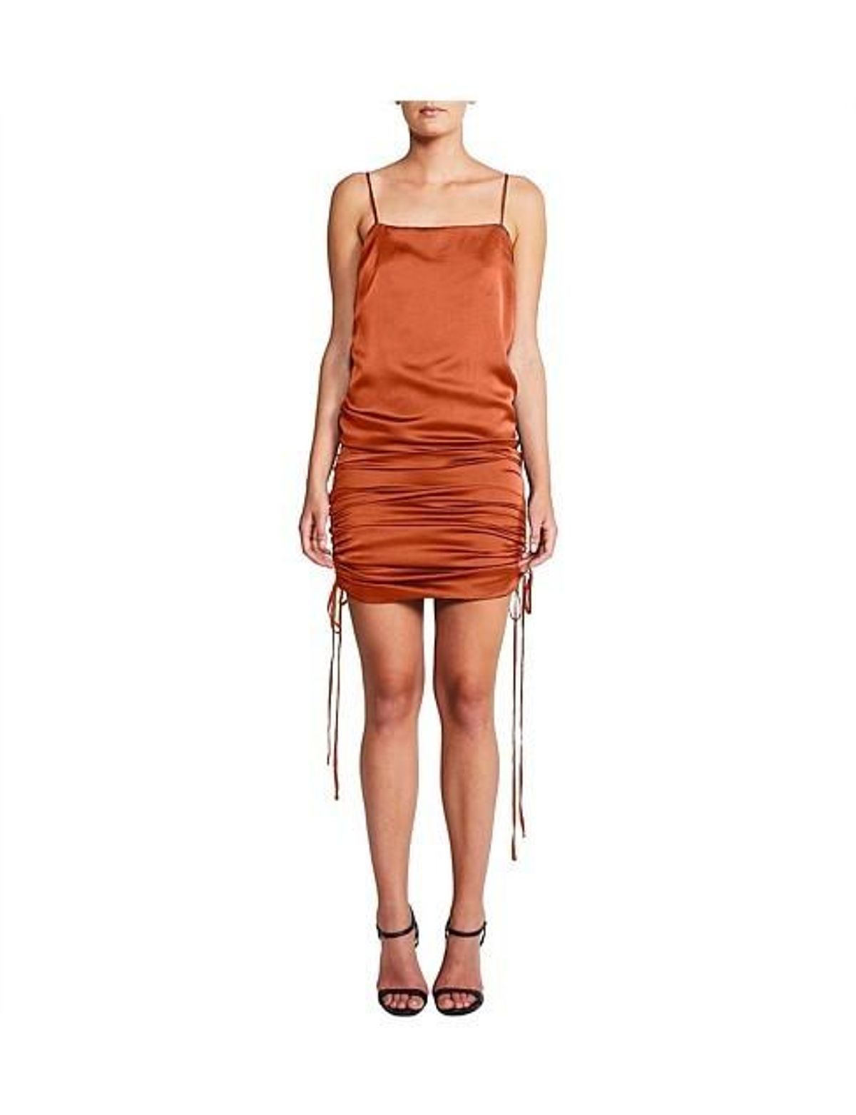 Shona Joy Satin Ruched Dress Rust Size 6 - Image 1