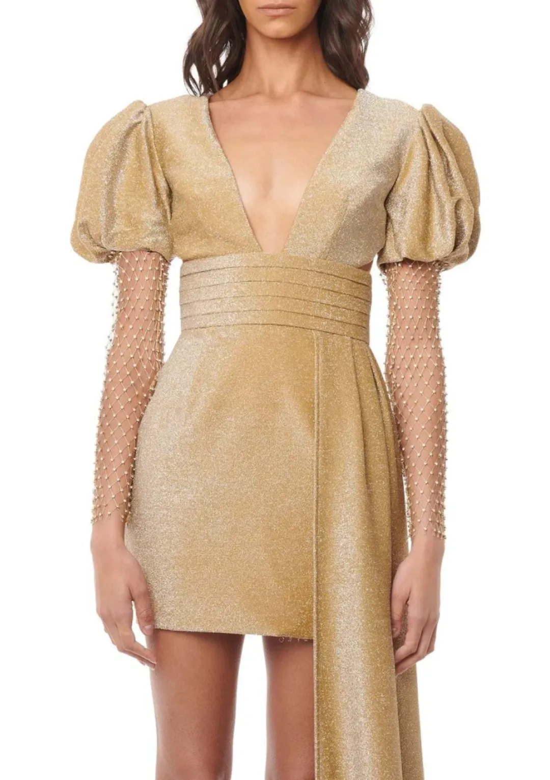 Eliya The Label Carla Mini Dress in Gold Size X-Small / AU 6 for rent on The Volte - main image