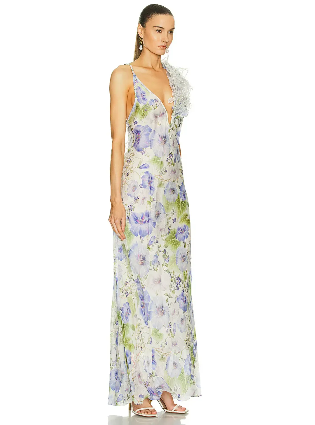 Zimmermann Natura Feather Slip Gown In Blue Floral Size 0 / AU 8 for rent on The Volte - main image