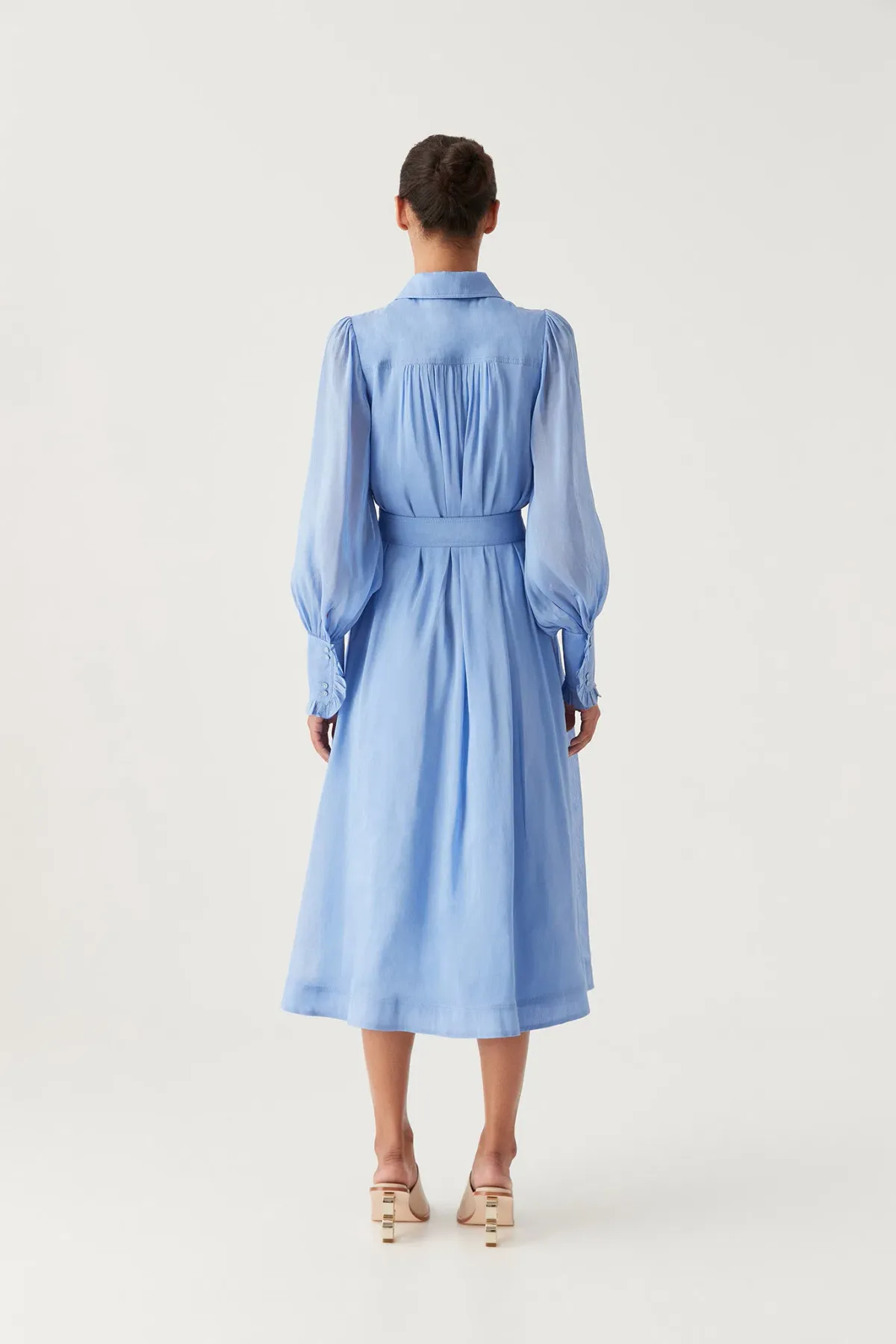 Aje Iris Pleated Bib Midi Dress in Mist Blue Size 16 - Image 3