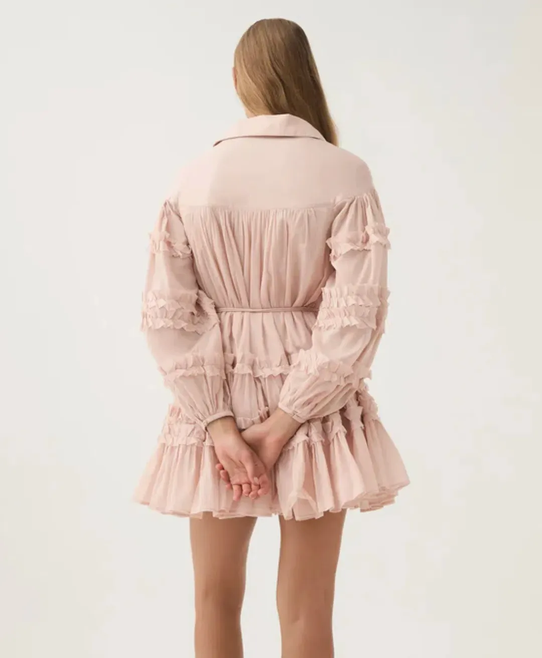 Aje Pastiche Tiered Mini Dress in Blush Pink Size 16 for rent on The Volte - main image