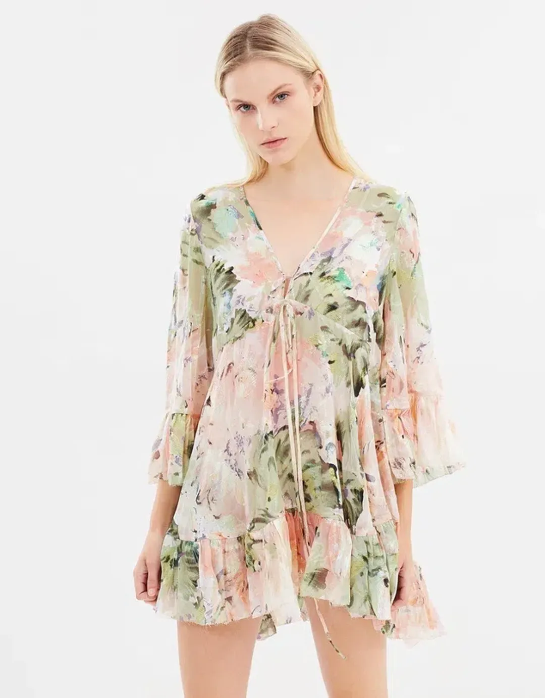 Alice McCall Silk Metallic Little Juliet Mini Dress Floral Size 4 for rent on The Volte - main image