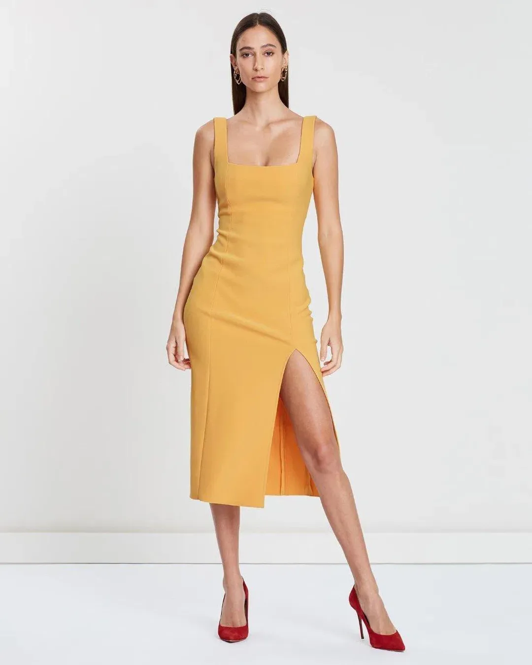 Bec and Bridge Elle Midi Dress Yellow Size 12 for rent on The Volte - main image