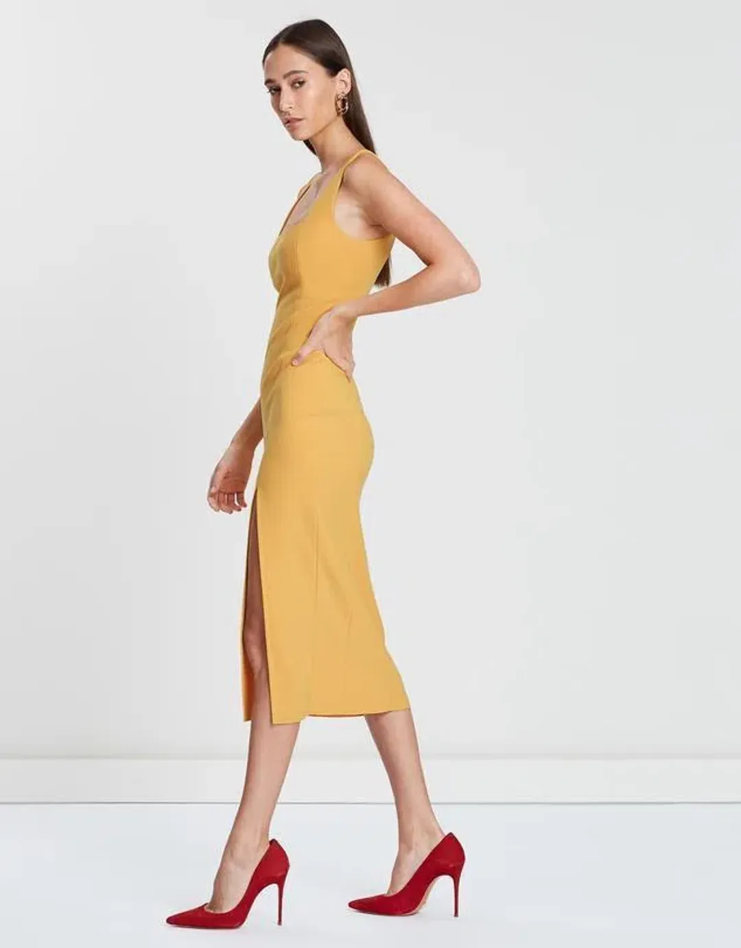Bec and Bridge Elle Midi Dress Yellow Size 12 for rent on The Volte - main image