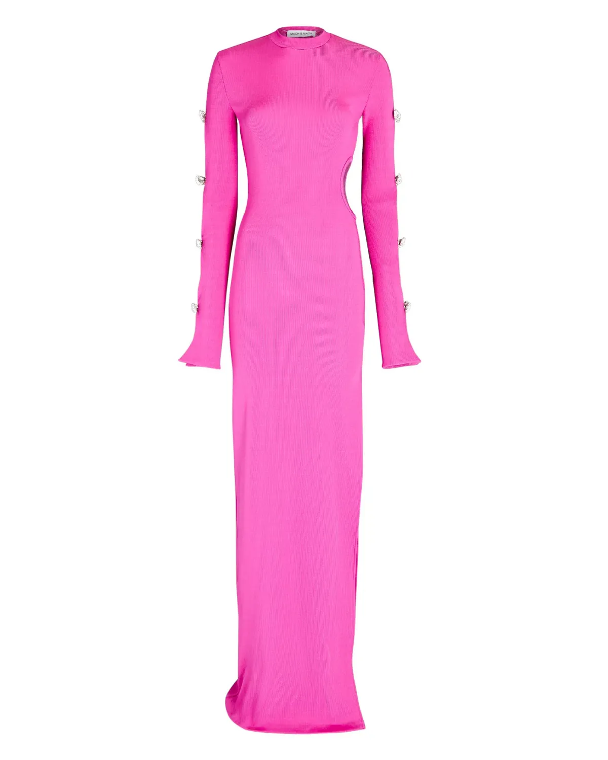 Mach & Mach Stretch Knit Cut Out Crystal Bow Sleeves Maxi Dress Pink Size 8 - Image 4