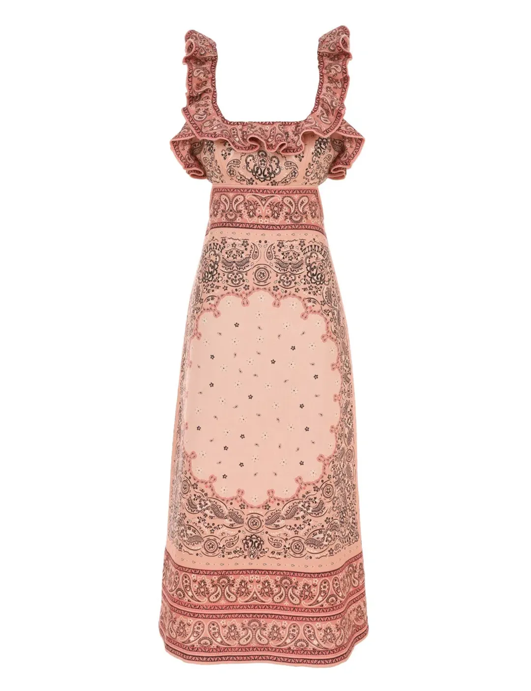 Zimmermann Matchmaker Frilled Midi Dress Pink Bandana Size 0 / AU 8 for rent on The Volte - main image