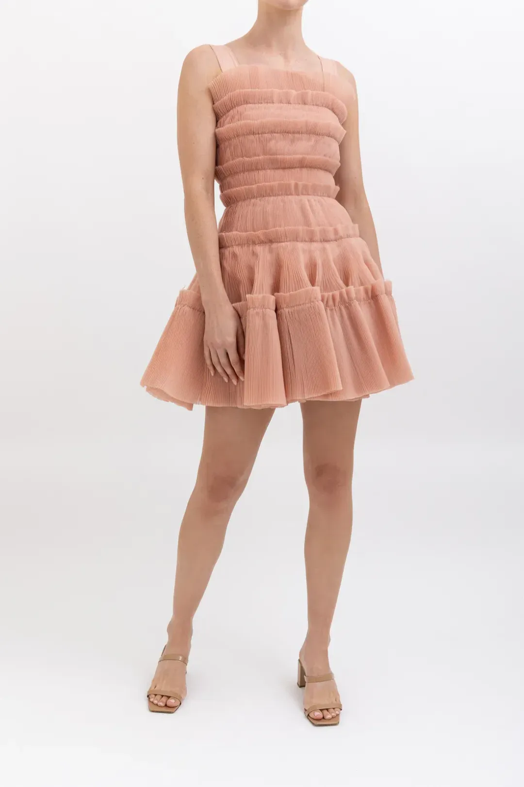 Aje Jacinto Pleated Mini Dress Nude Pink Size 10 for rent on The Volte - main image