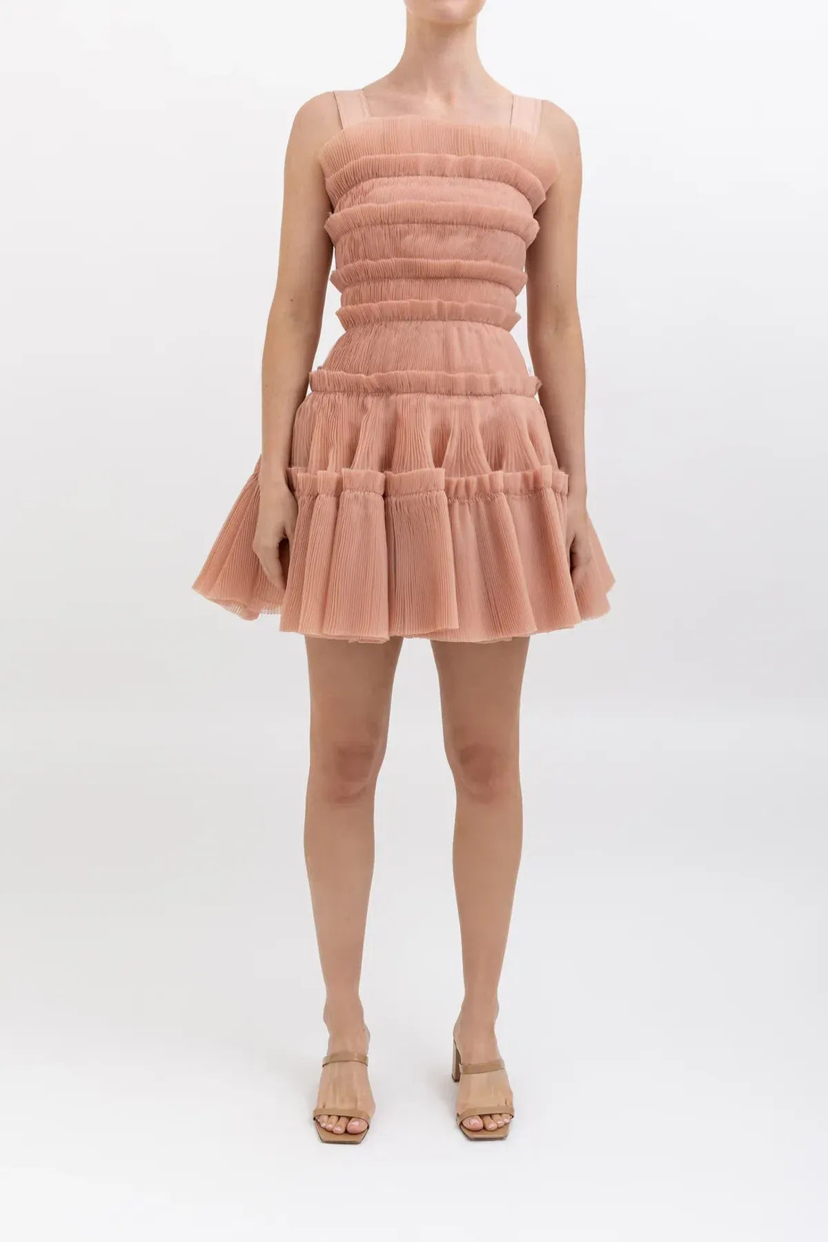 Aje Jacinto Pleated Mini Dress Nude Pink Size 10 - Image 3