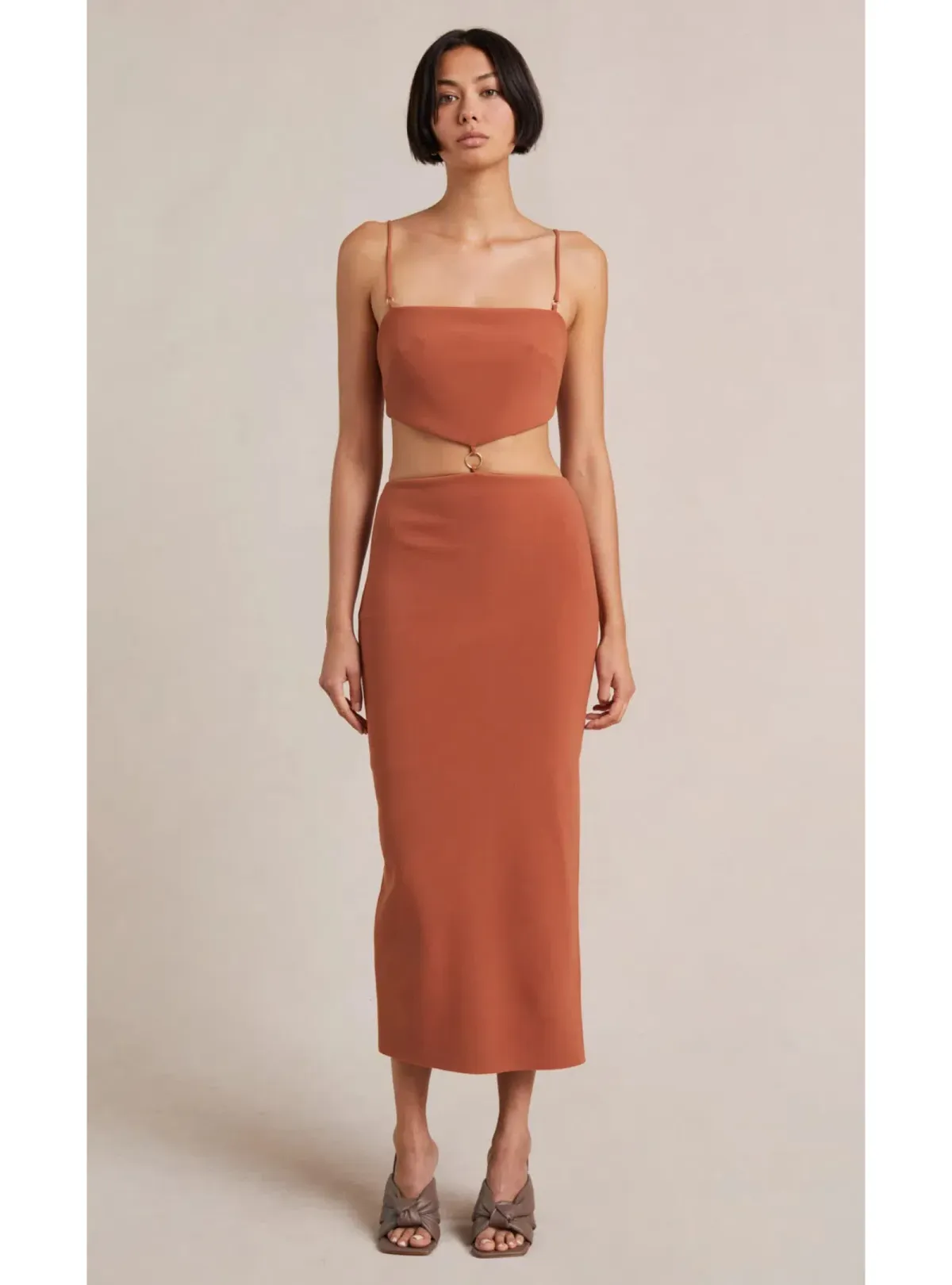 Bec & Bridge Alba Cut Out Midi Dress Terracotta  Size AU 8 - Image 1
