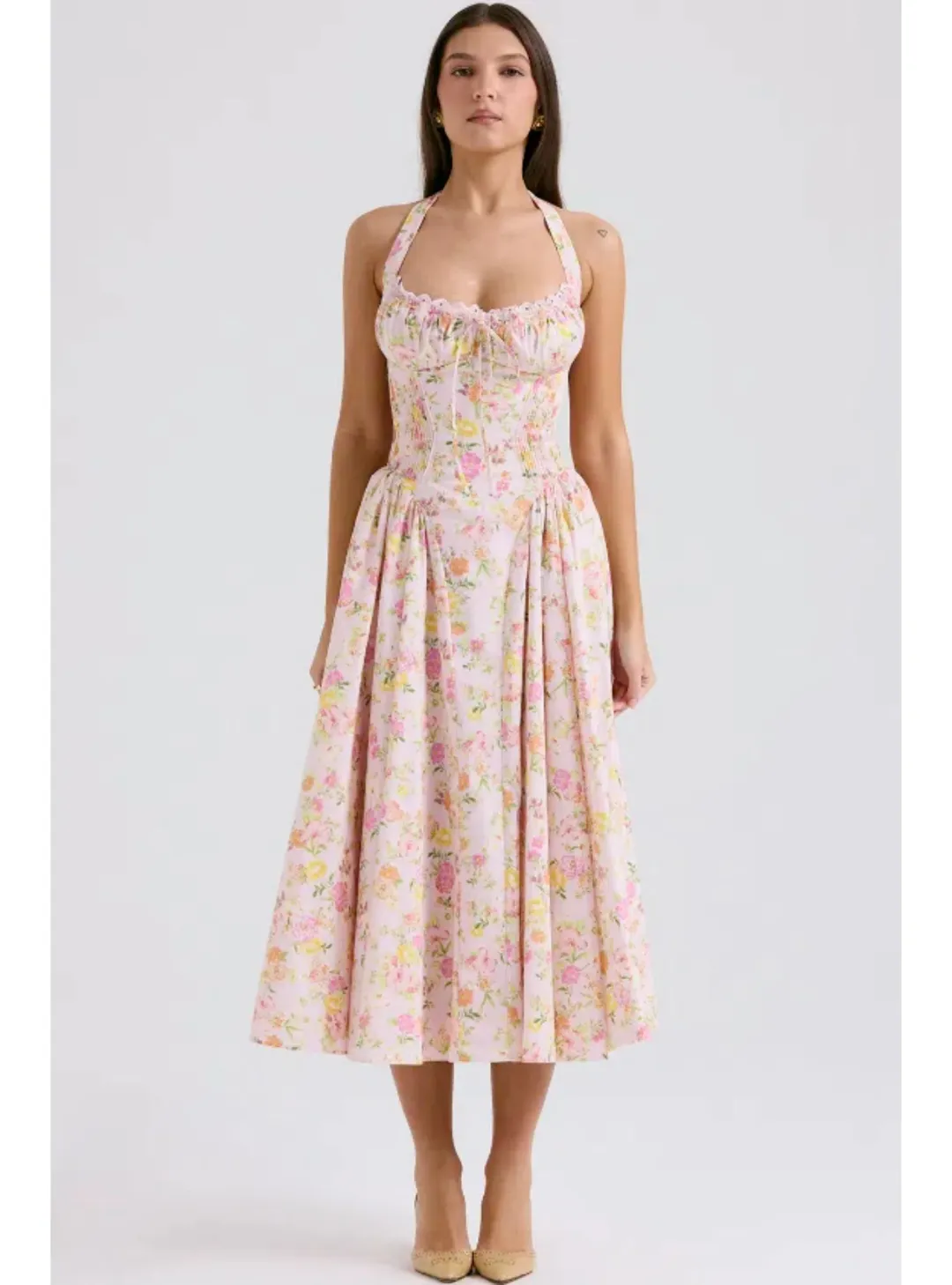 House Of CB Adabella Halter Midi Sundress Meadow Print Size M / 10 for rent on The Volte - main image