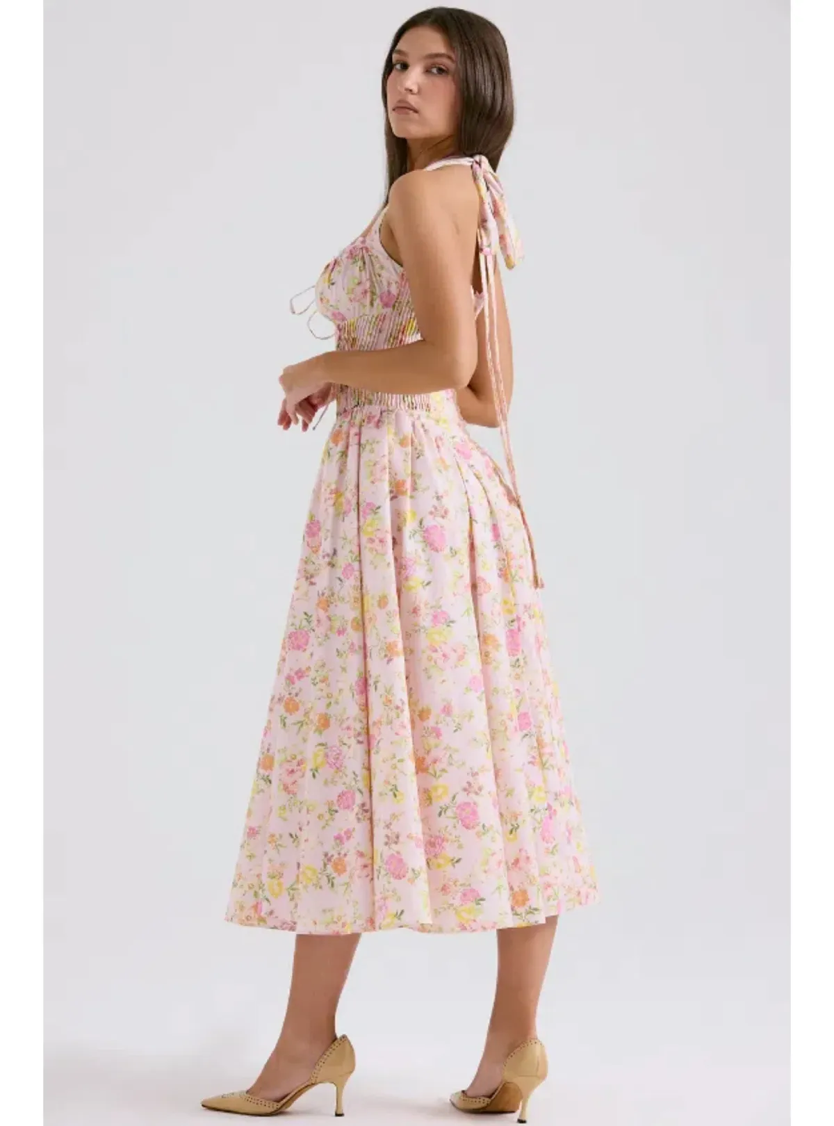 House Of CB Adabella Halter Midi Sundress Meadow Print Size XS / 6 - Image 3