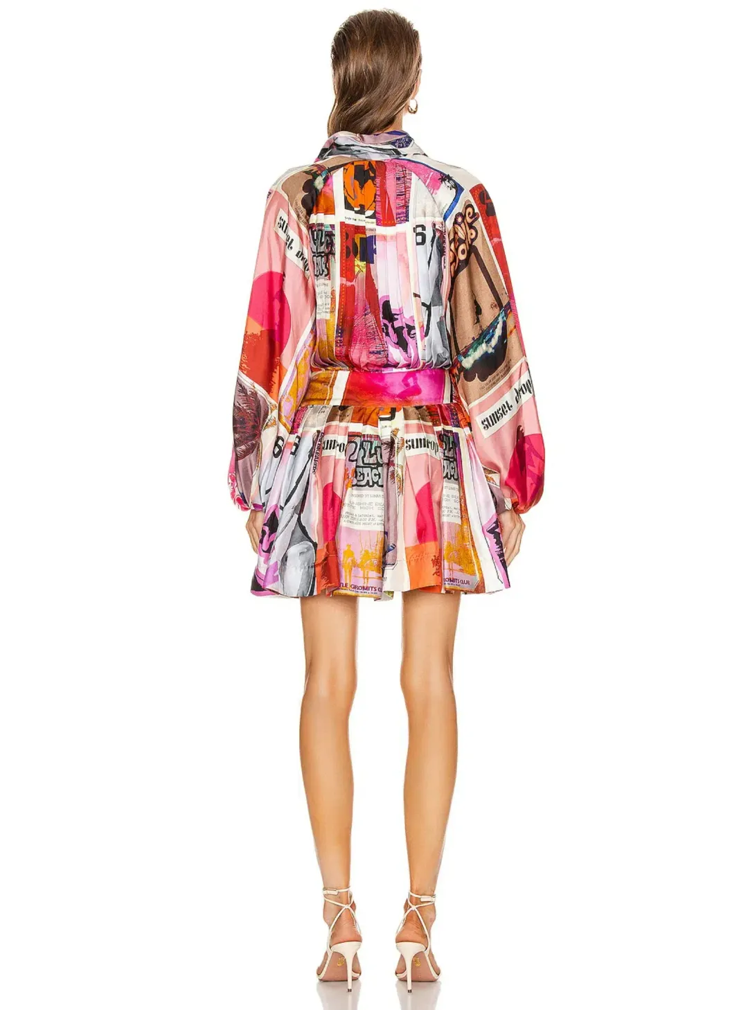 Zimmermann Wavelength Sleeve Mini Dress Pink Poster Print Size 0 / AU 8  for rent on The Volte - main image