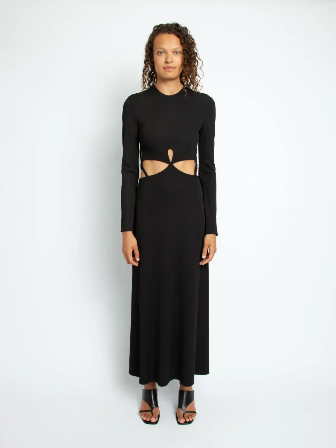 Christopher Esber Looped Cutaway Long Sleeve Rib Dress Black Size 14 AU for rent on The Volte - main image