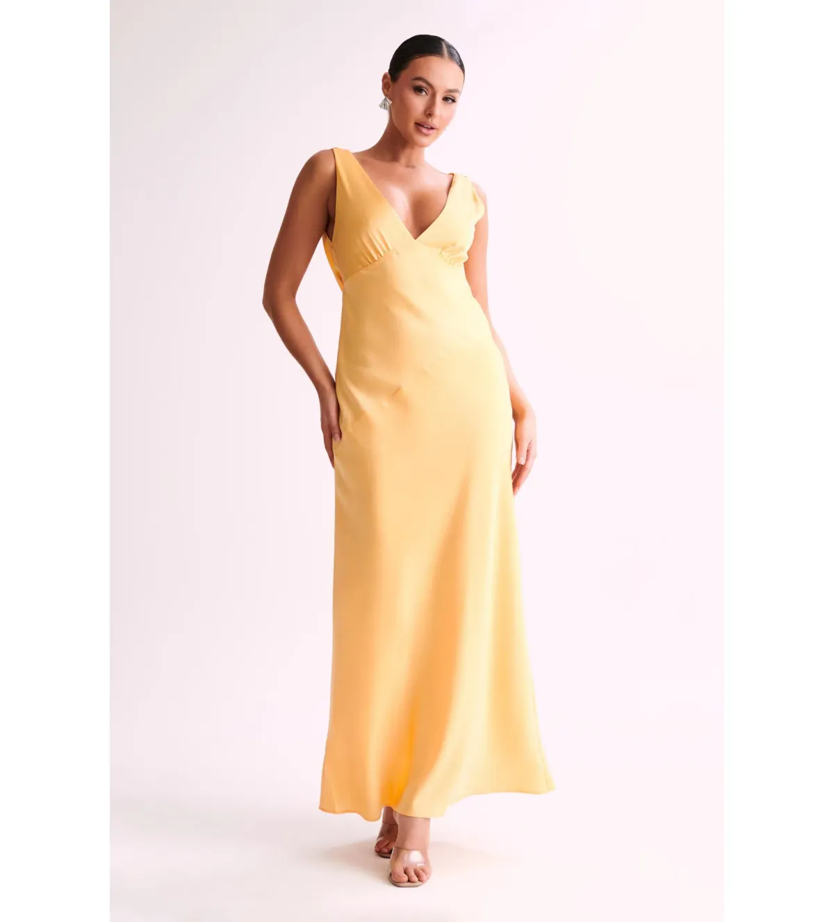 MESHKI Nadia Maxi Satin Dress With Back Cowl Lemon Size 12 - Image 1