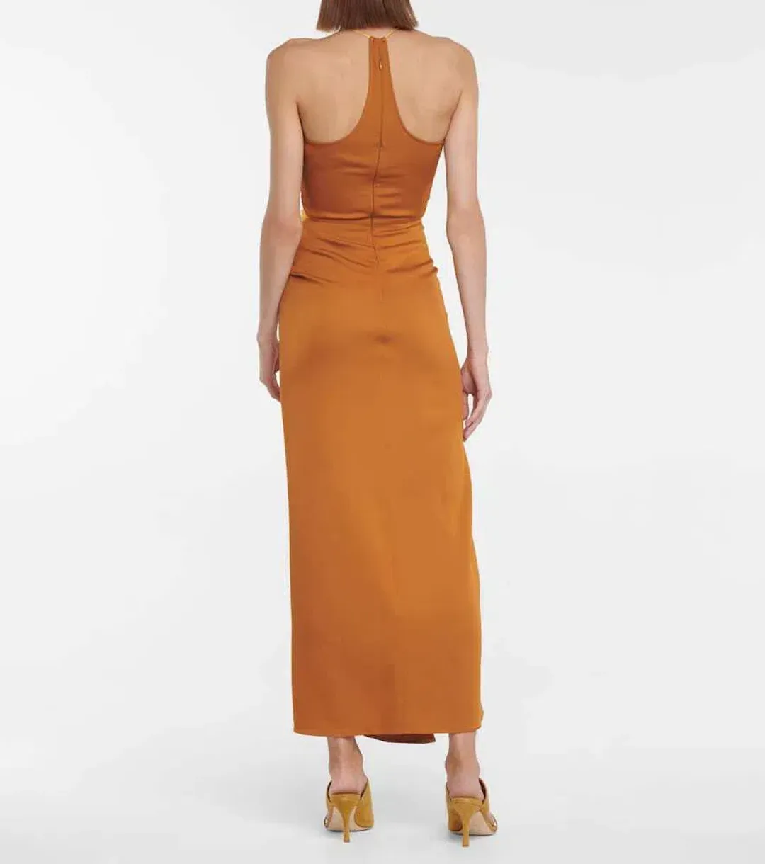 Christopher Esber  Multi Panel Disconnect Ruched Halter Dress Caramel/Chalky Yellow Size 12 AU for rent on The Volte - main image