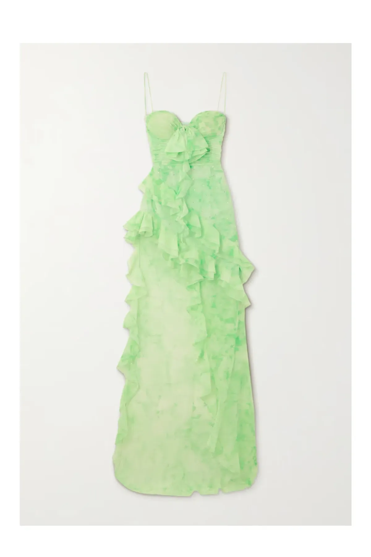 Alessandra Rich Asymmetric Embellished Tie-Dyed Silk-Georgette Gown Green Size 38/ AU 8 - Image 2