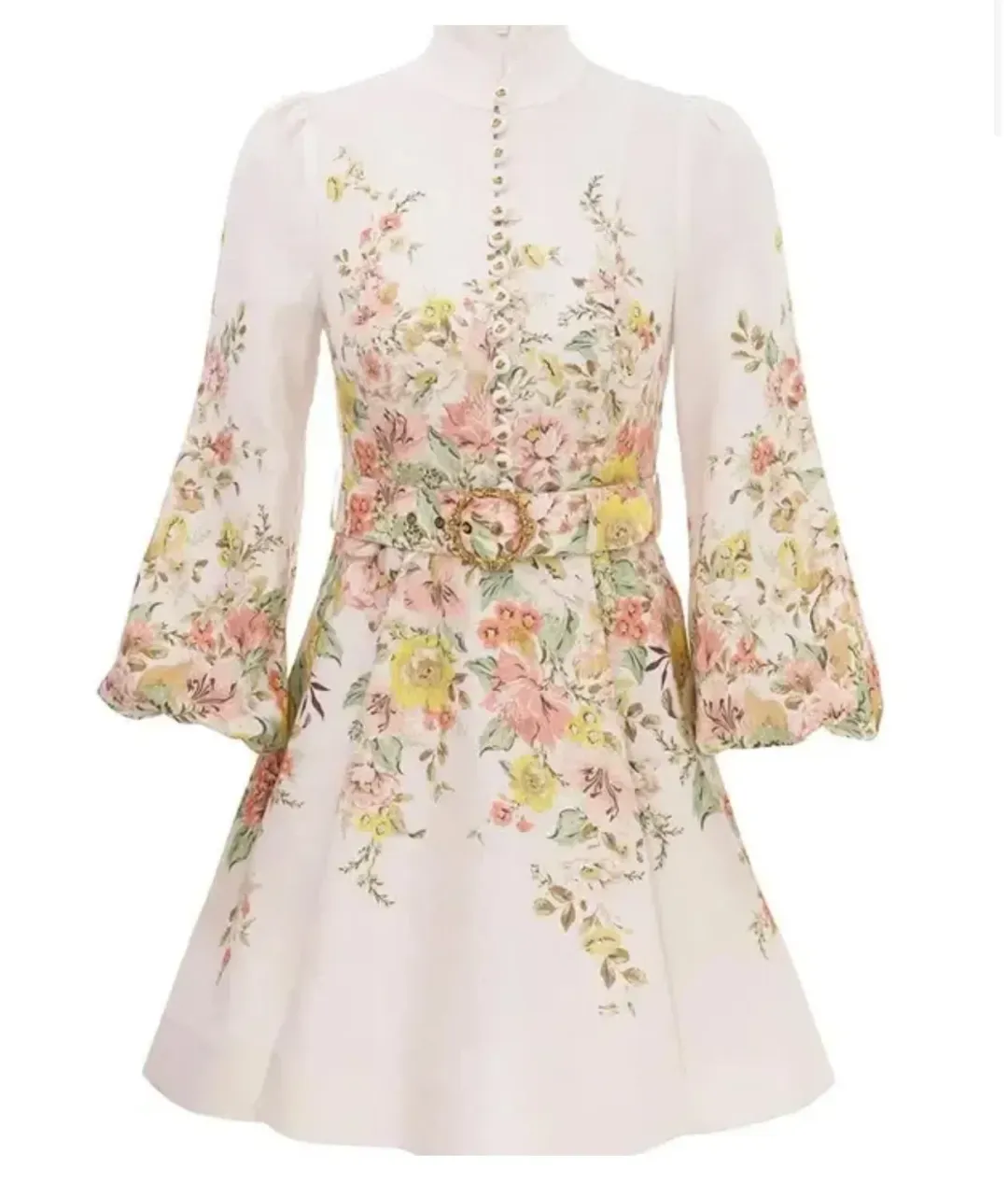Zimmermann Matchmaker Buttoned Mini Dress Ivory Coral Floral Size 2 / AU 12 for rent on The Volte - main image