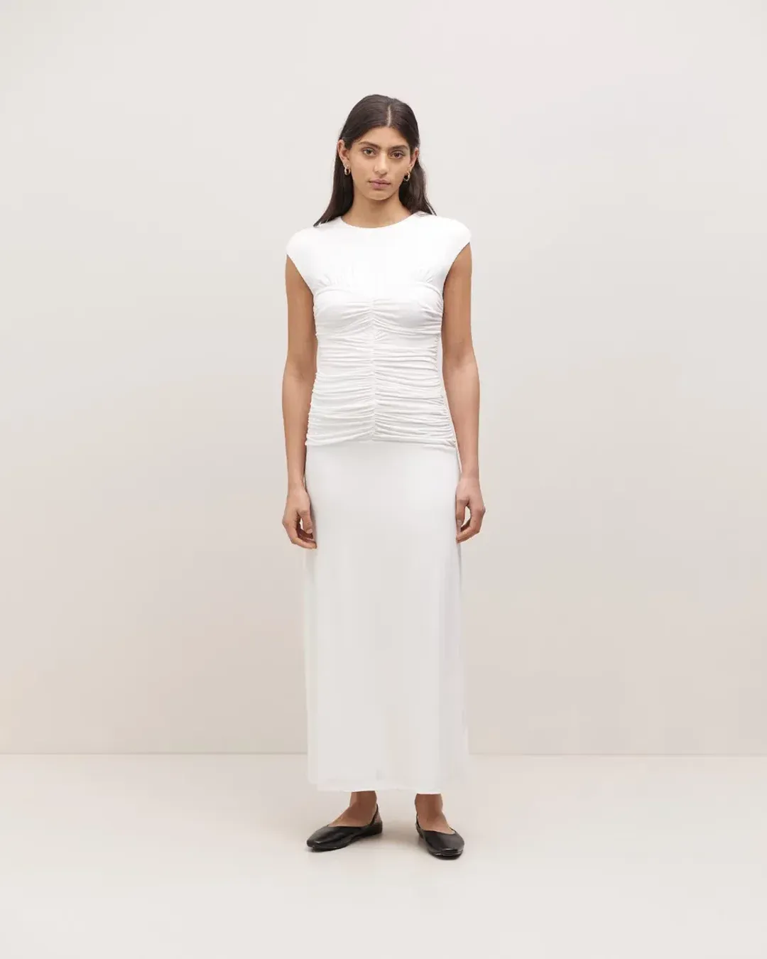 Minima Esenciales Tyler Ruched Bodice Jersey Dress White Size 10 for rent on The Volte - main image