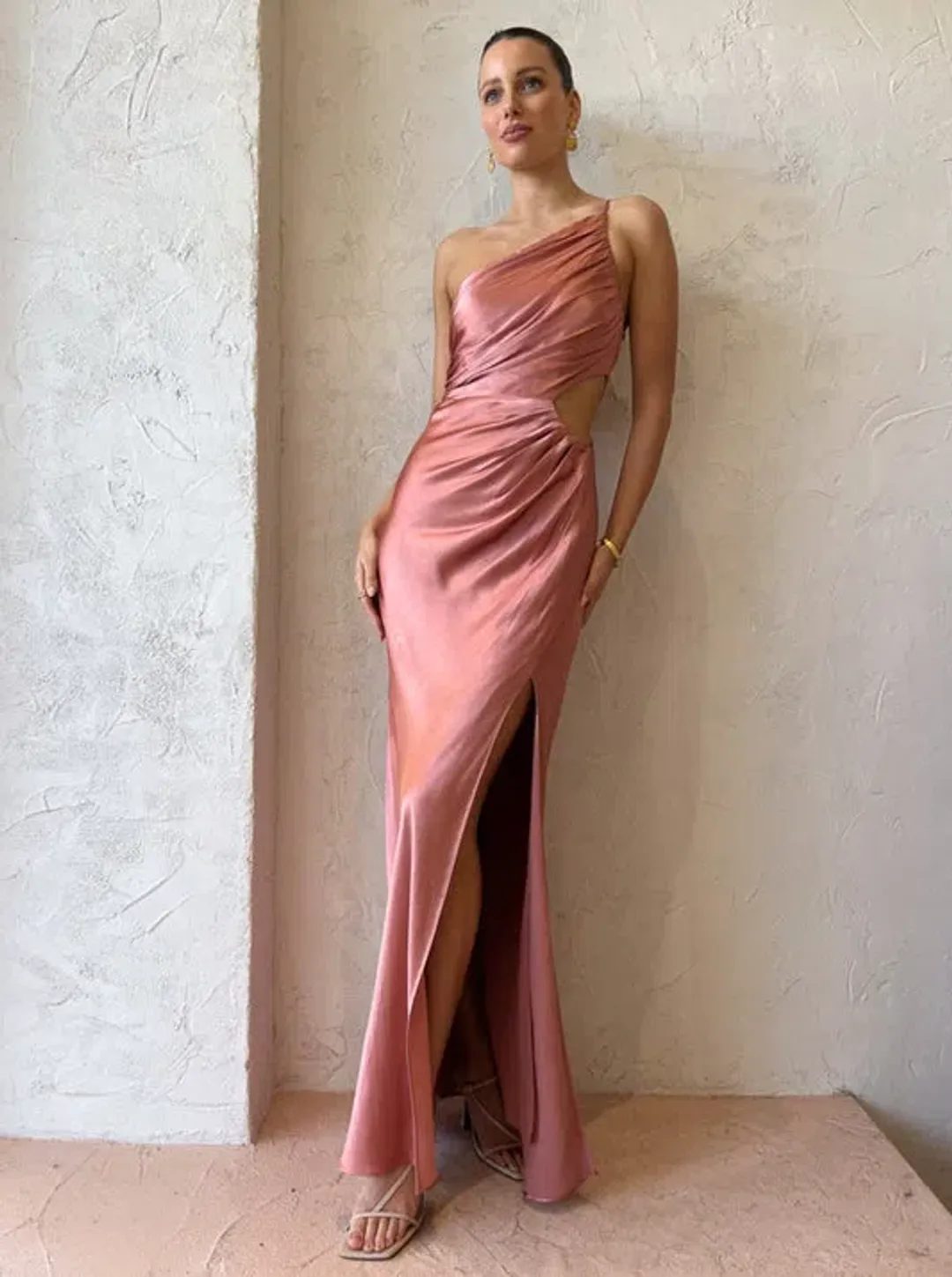 Shona Joy Asymmetrical Gathered Maxi Dress Antique Rose Size 6 for rent on The Volte - main image