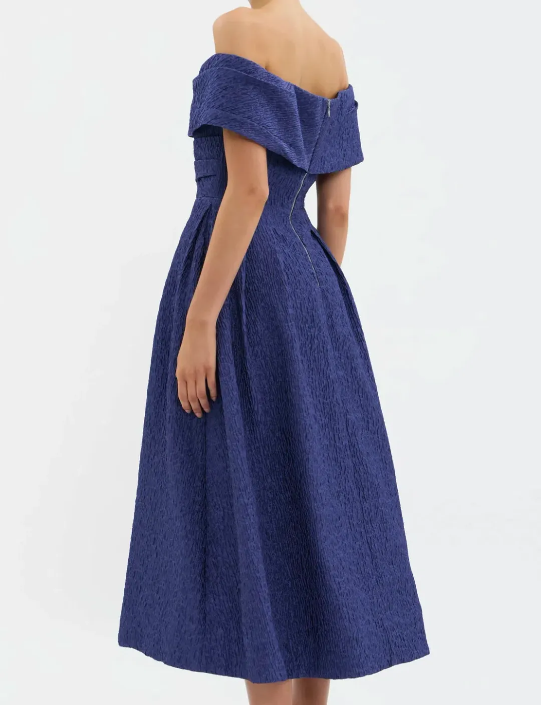 Rebecca Vallance Helene Off Shoulder Midi Dress Blue Size 12 for rent on The Volte - main image