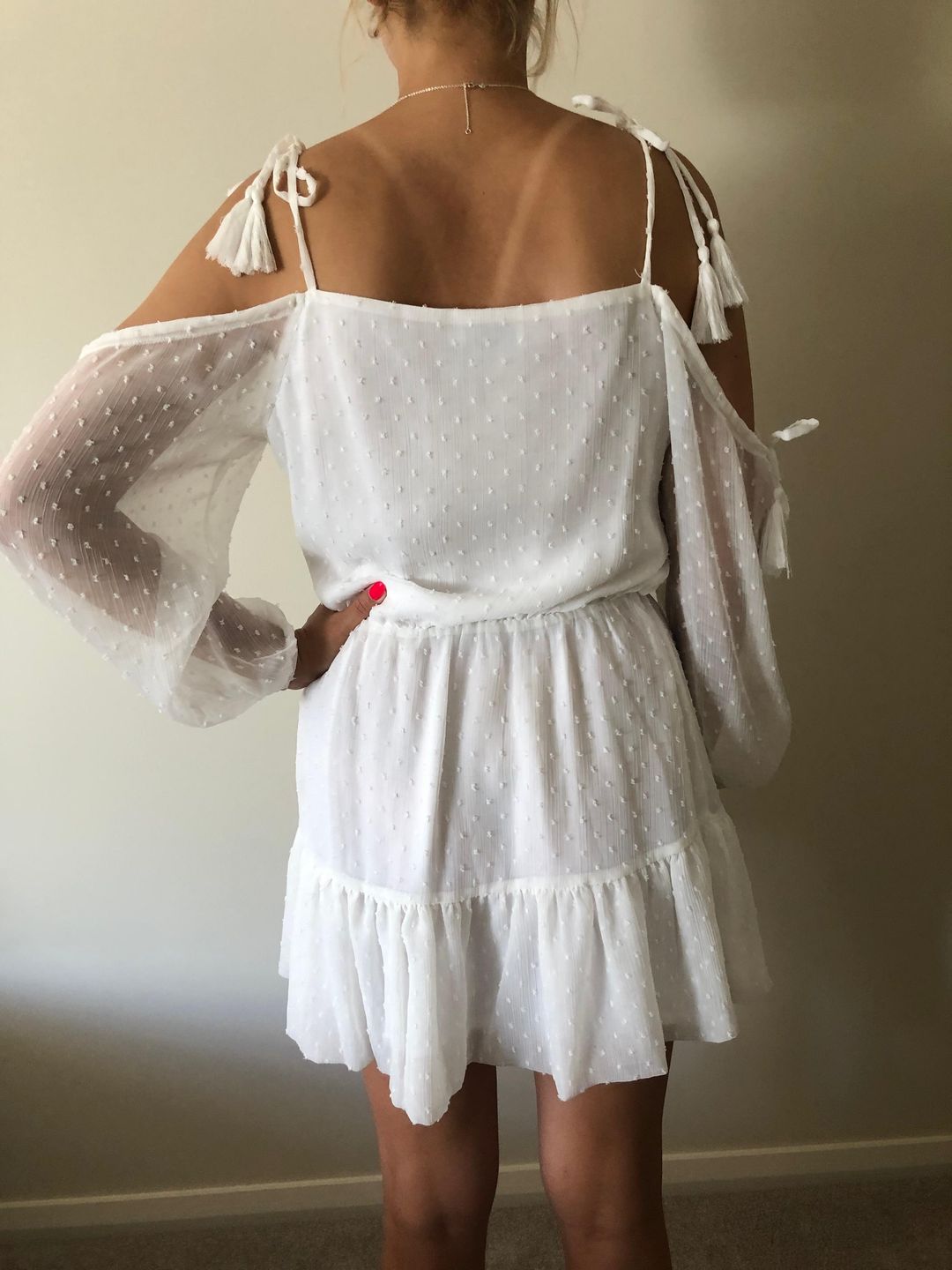 By Nicola Damsel Dress in White Dot Size 8 for rent on The Volte - main image