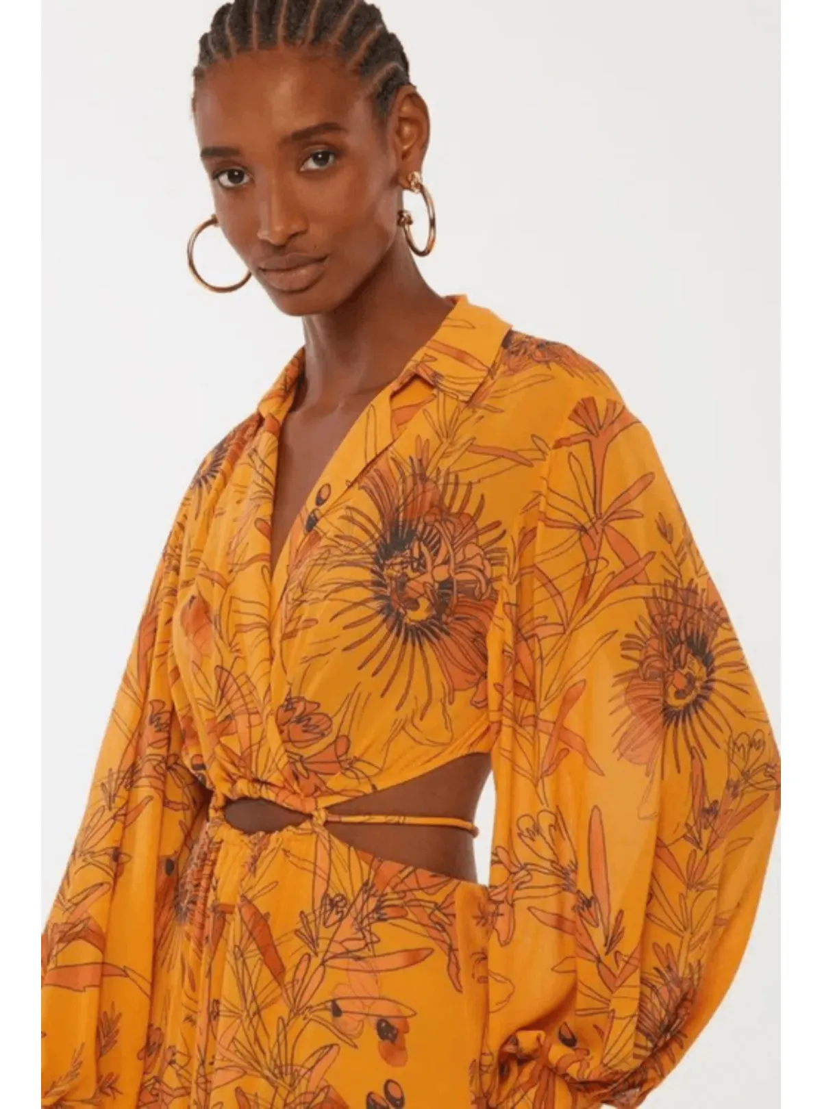 Animale Drawstring Midi  Dress Orange Size AU 10 - Image 2