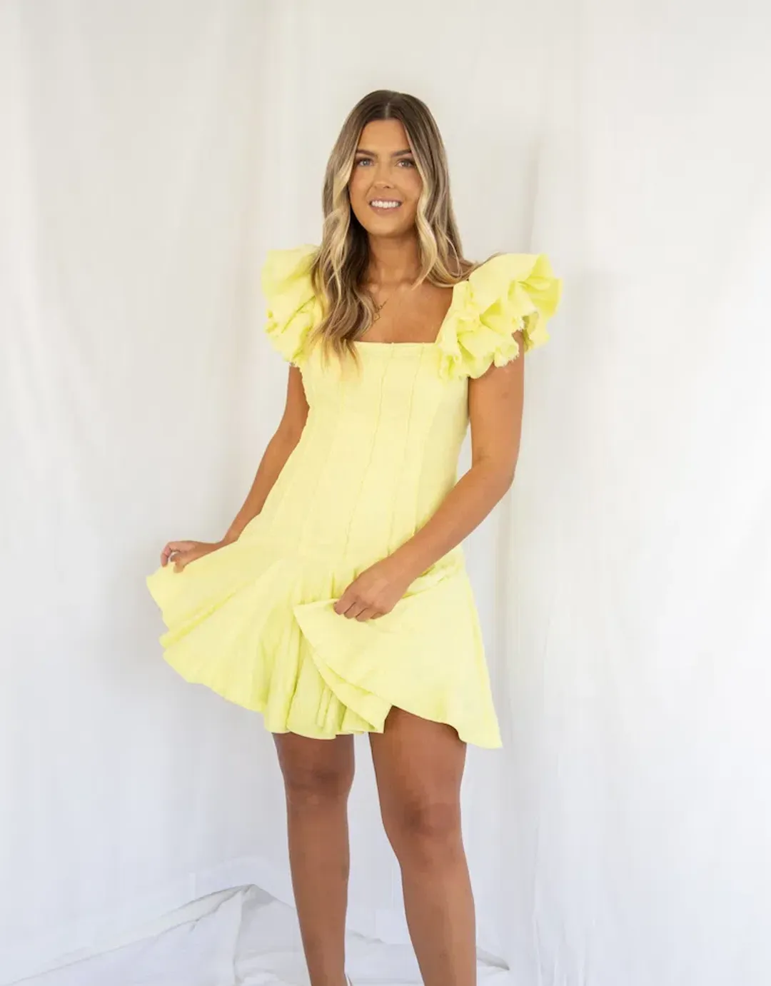 Aje Breathless Frill Sleeve Mini Dress Size AU 10 for rent on The Volte - main image