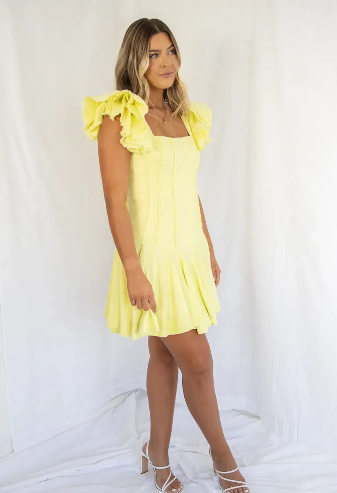 Aje Breathless Frill Sleeve Mini Dress Size AU 10 for rent on The Volte - main image