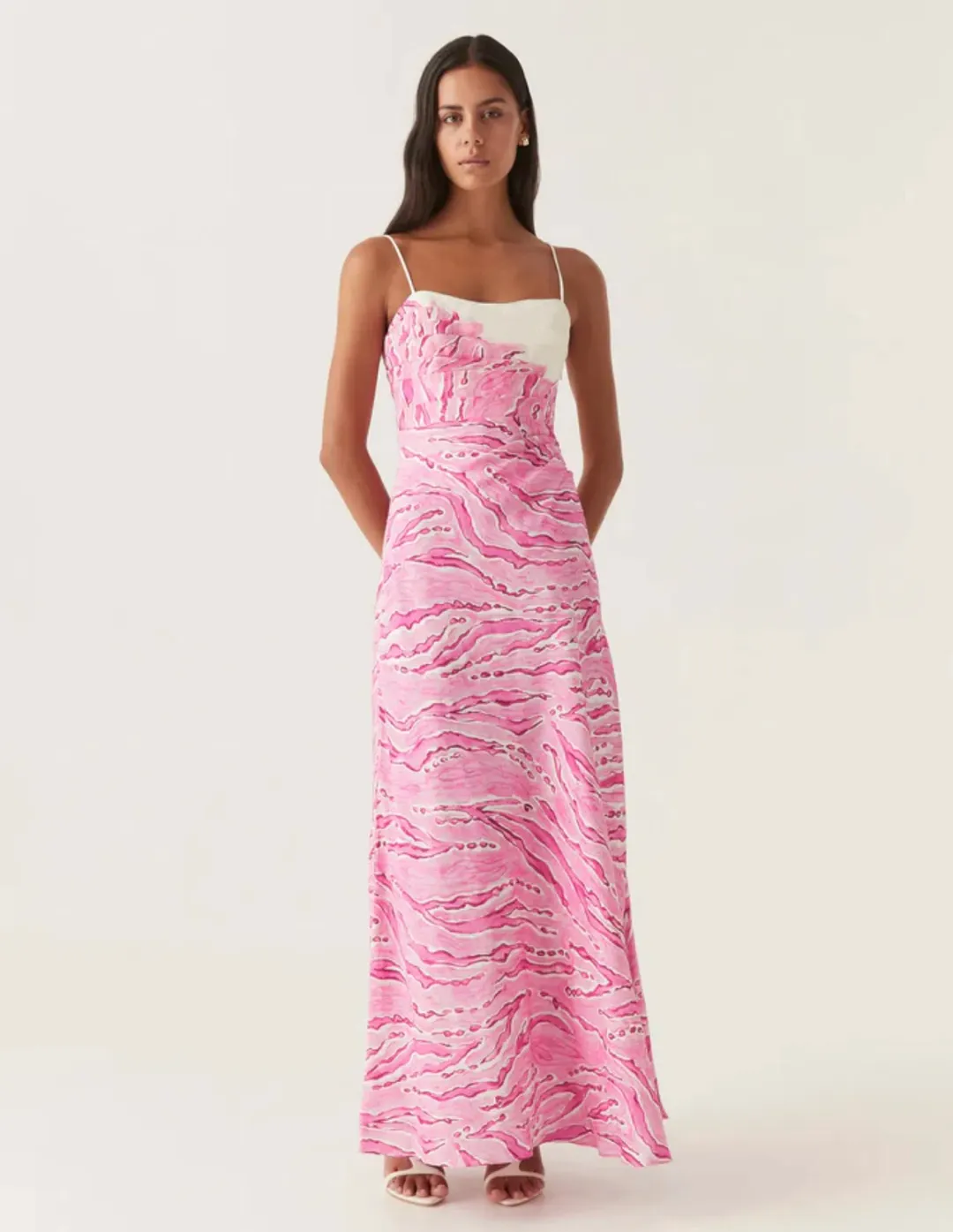 Aje Clarice Draped Maxi Dress in Pink and White Size 14 for rent on The Volte - main image