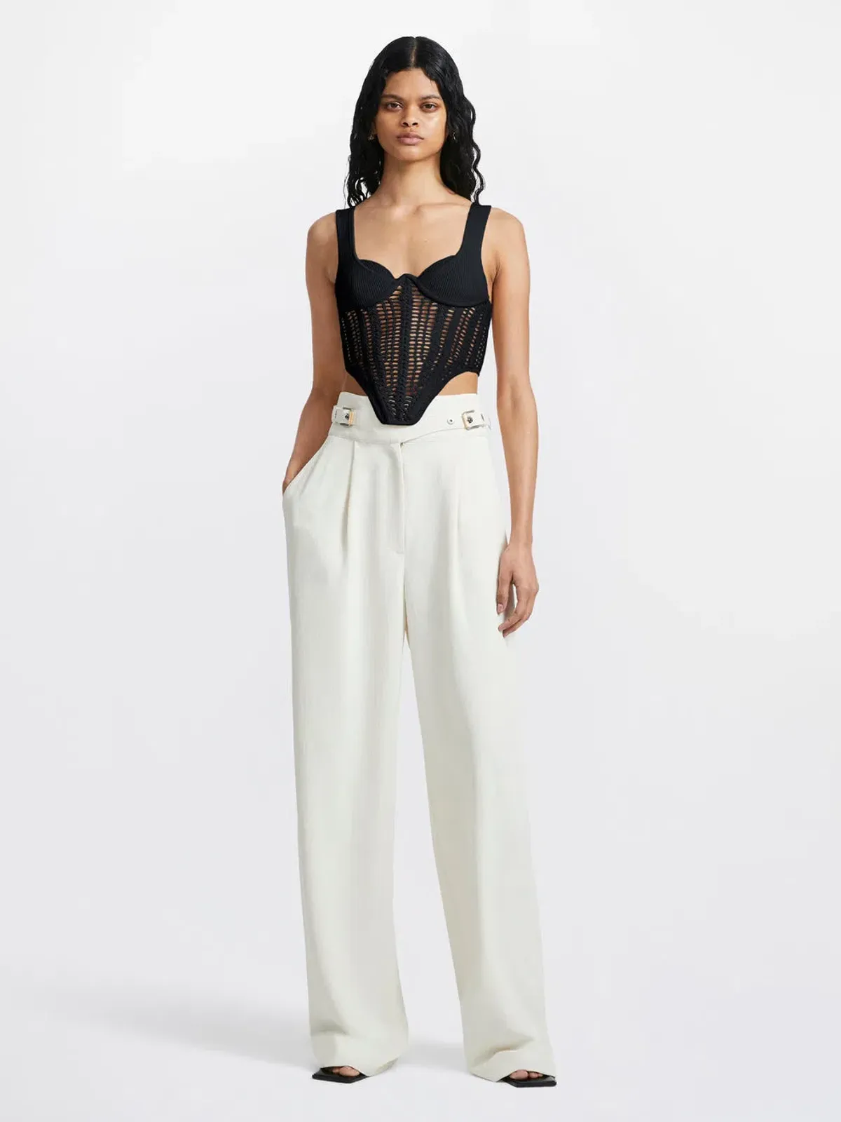 Dion Lee Crochet Knitted Corset Top Black Size 8 - Image 1