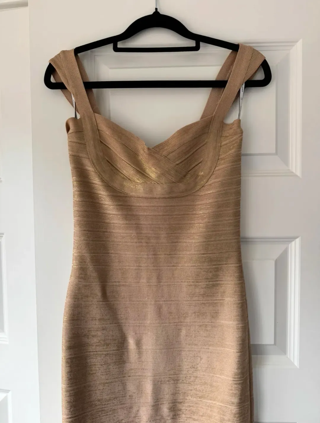 Herve Leger Sweetheart Banded Foil Gown Gold in Size XS/ AU 6 for rent on The Volte - main image
