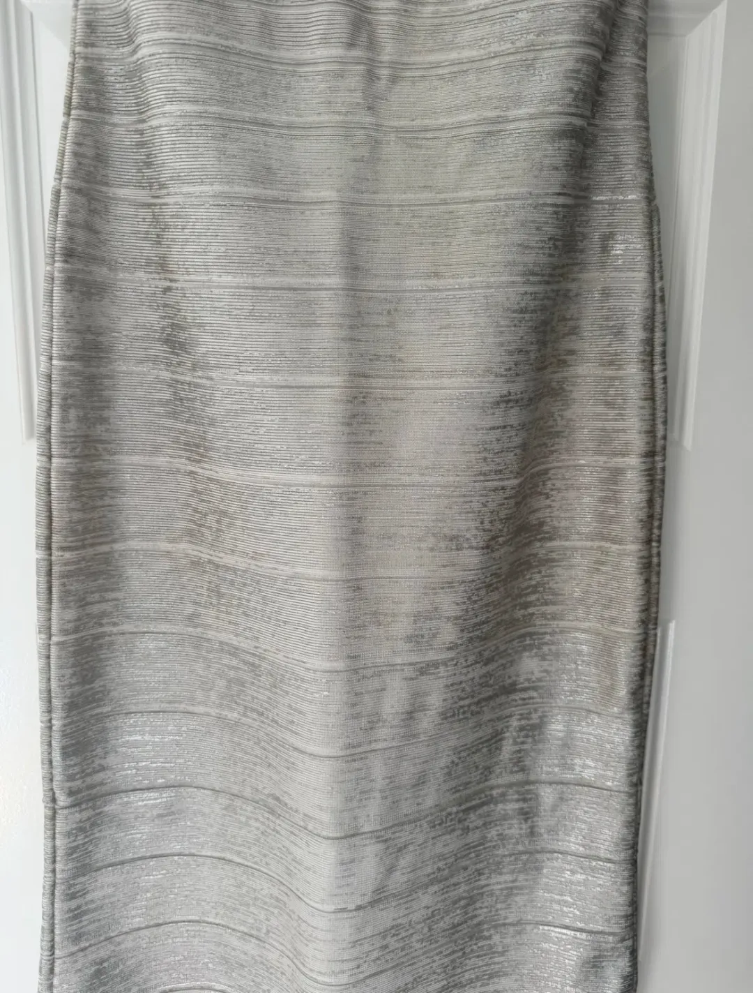 Herve Leger Sweetheart Banded Foil Gown Silver in Size XS/AU 6 for rent on The Volte - main image