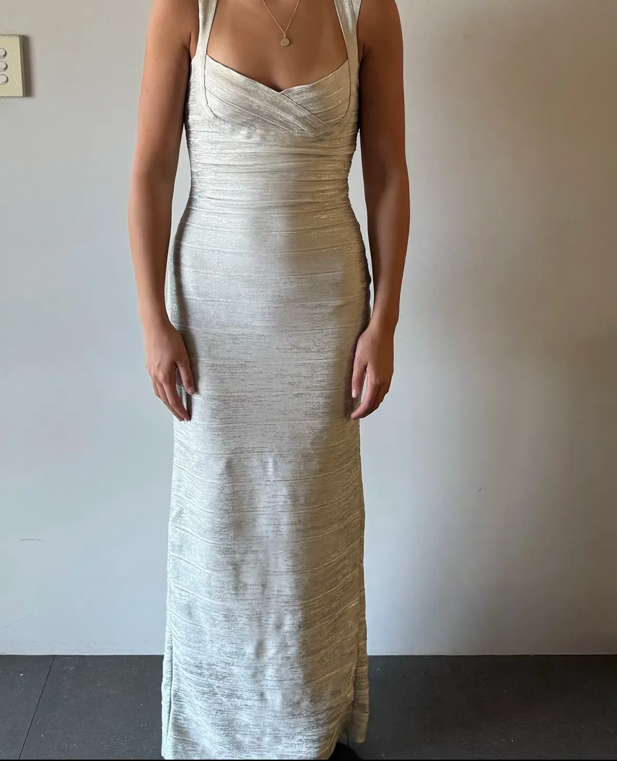 Herve Leger Sweetheart Banded Foil Gown Silver in Size XS/AU 6 - Image 1