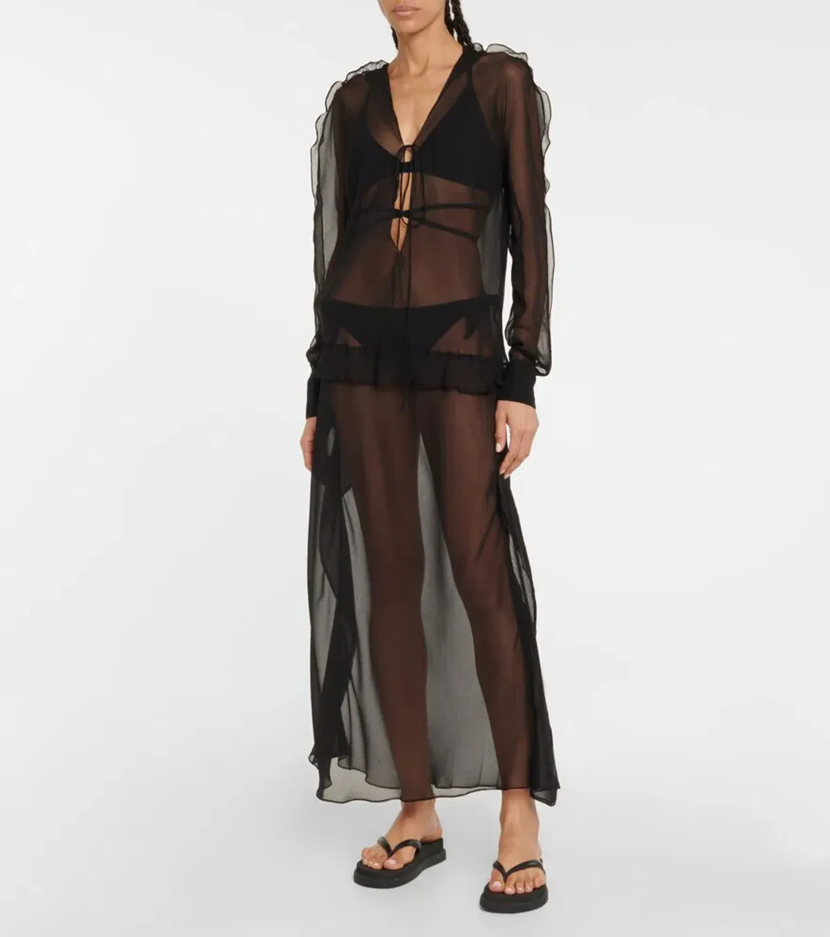 Christopher Esber Ruffled Silk Georgette Maxi Dress in Black Size AU 4 - Image 1