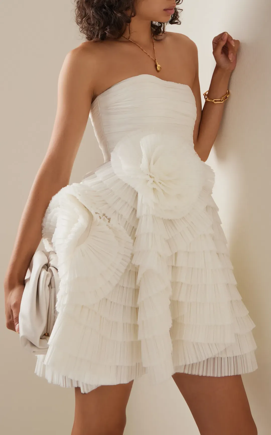 Aje Expressive Pleated Mini Dress Ivory Size 8 for rent on The Volte - main image