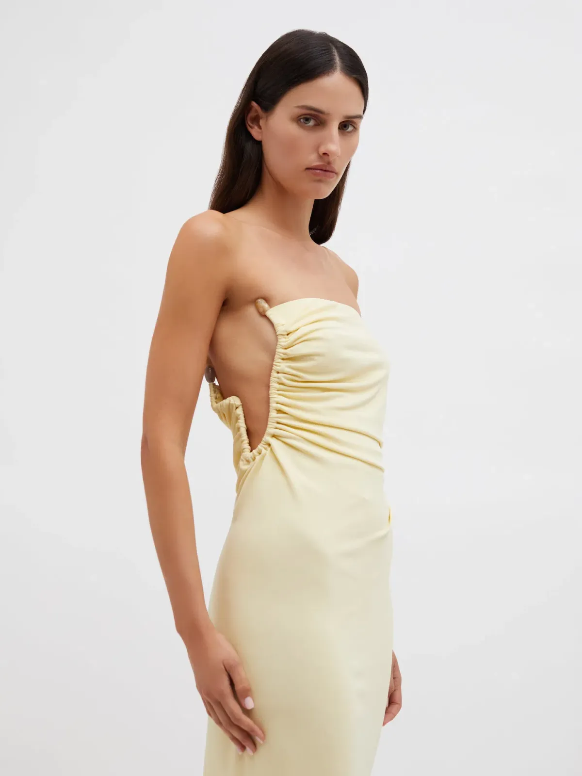 Christopher Esber Odessa Arced Side Strapless Gown Butter Size 6 - Image 4