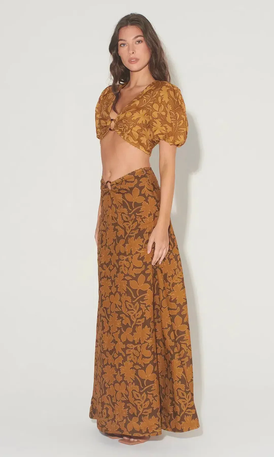  Hansel And Gretel Greer Top And Freya Skirt Set In Gold Leaf Size Xs / Au 6 for rent on The Volte - main image