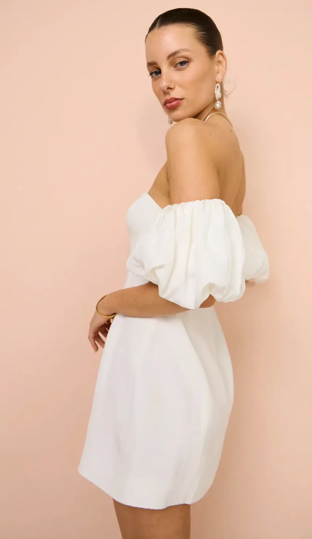 Shona Joy La Lune Otto Puff Sleeve Mini Dress in Ivory Size 6 for rent on The Volte - main image